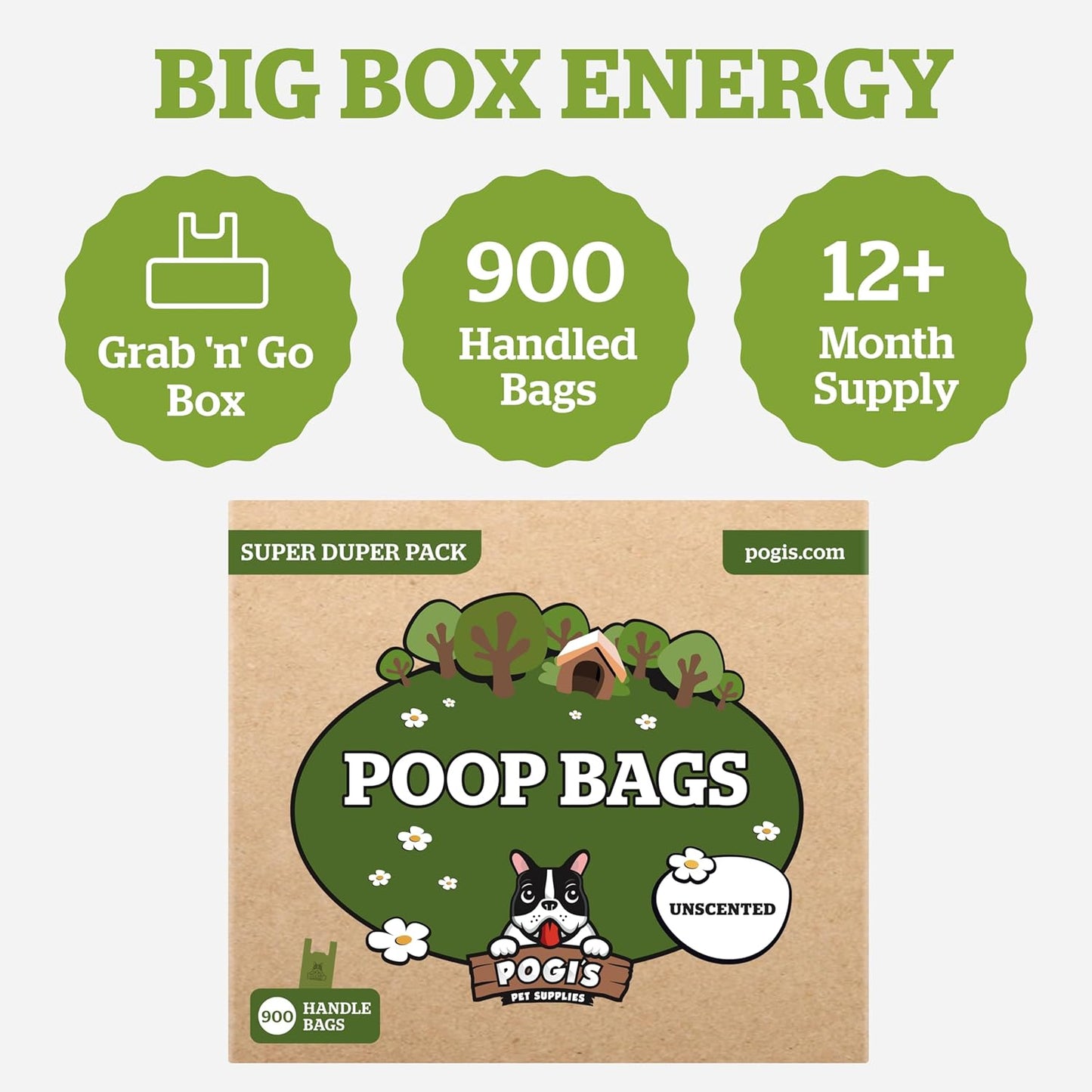 Pogi'S Dog Poop Bags with Handles Bulk - 900 Unscented Doggy Poop Bags with Easy-Tie Handles - Leak-Proof, Ultra Thick Poop Bags for Dogs, Cat Poop Bags