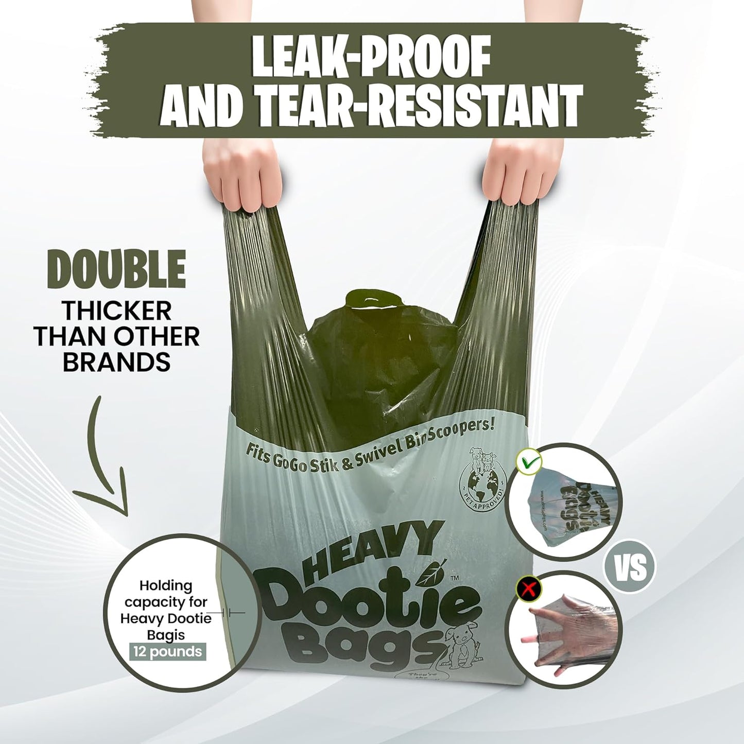HEAVY Dootie Bags® VERY LARGE Dog and Cat Waste Poop Bags. 100 Count Strong Multi-Use, Leakproof with EZ Tie Handles and Gussets. Made with Corn Starch. Fits  and Swivel Bin Pooper Scoopers.