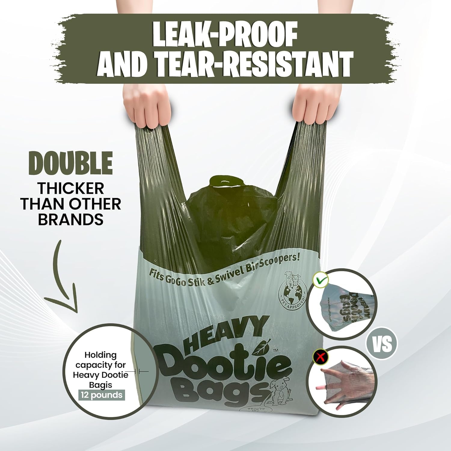 HEAVY Dootie Bags® VERY LARGE Dog and Cat Waste Poop Bags. 100 Count Strong Multi-Use, Leakproof with EZ Tie Handles and Gussets. Made with Corn Starch. Fits  and Swivel Bin Pooper Scoopers.