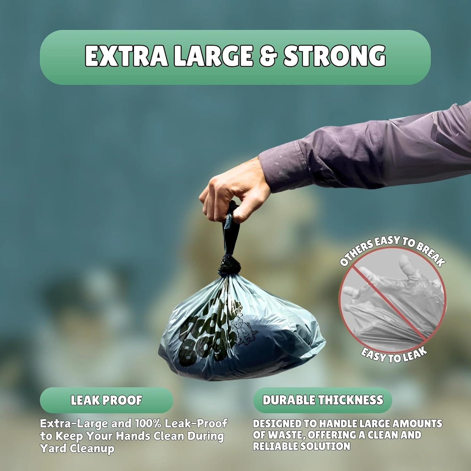 HEAVY Dootie Bags® VERY LARGE Dog and Cat Waste Poop Bags. 100 Count Strong Multi-Use, Leakproof with EZ Tie Handles and Gussets. Made with Corn Starch. Fits  and Swivel Bin Pooper Scoopers.