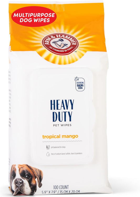 for Pets Heavy Duty Multipurpose Dog Wipes, Paw and Butt Wipes for Dogs to Help Clean Deodorize and Freshen Coat and Skin between Baths, Mango Scent, 100 Count