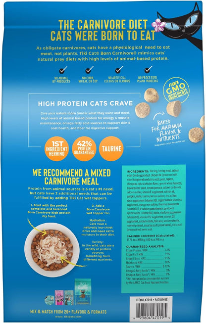 Tiki Cat Born Carnivore High Protein Dry Cat Food, Herring & Salmon Meal, 11.1 Lbs. Bag