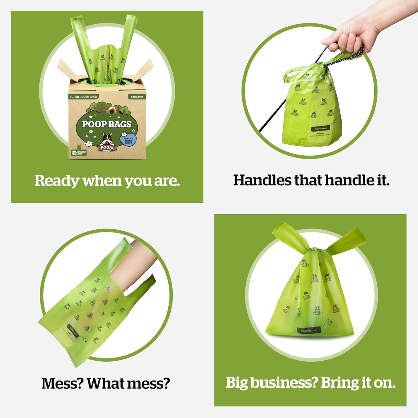 Pogi'S Dog Poop Bags with Handles Bulk - 900 Unscented Doggy Poop Bags with Easy-Tie Handles - Leak-Proof, Ultra Thick Poop Bags for Dogs, Cat Poop Bags